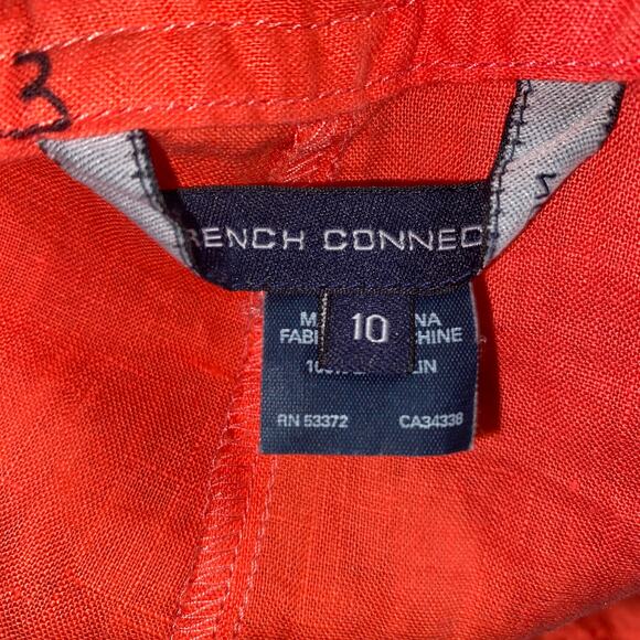 French Connection Coral Red/Orange Linen Wide Leg Drawstring Pants Women Size 10 - Picture 5 of 6